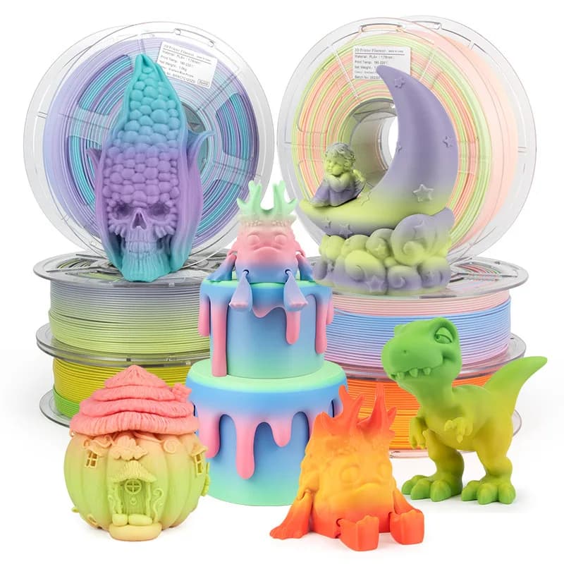 Filament PLA+ Flavored Rainbow 1.75mm 1KG, 3D Printing Material with Vibrant Color Mixing, Resistant and Easy to Print for Most FDM Printers
