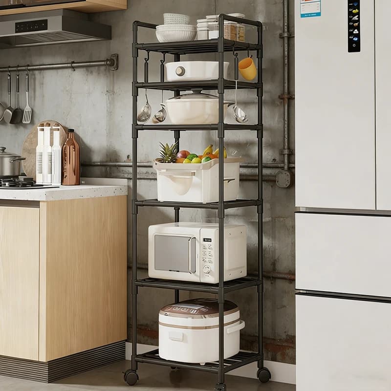 6-Story Kitchen Storage Rack, Floor Standing, 360 ° Rotating Storage Rack, Household Microwave Oven, Pot Rack, Storage Table
