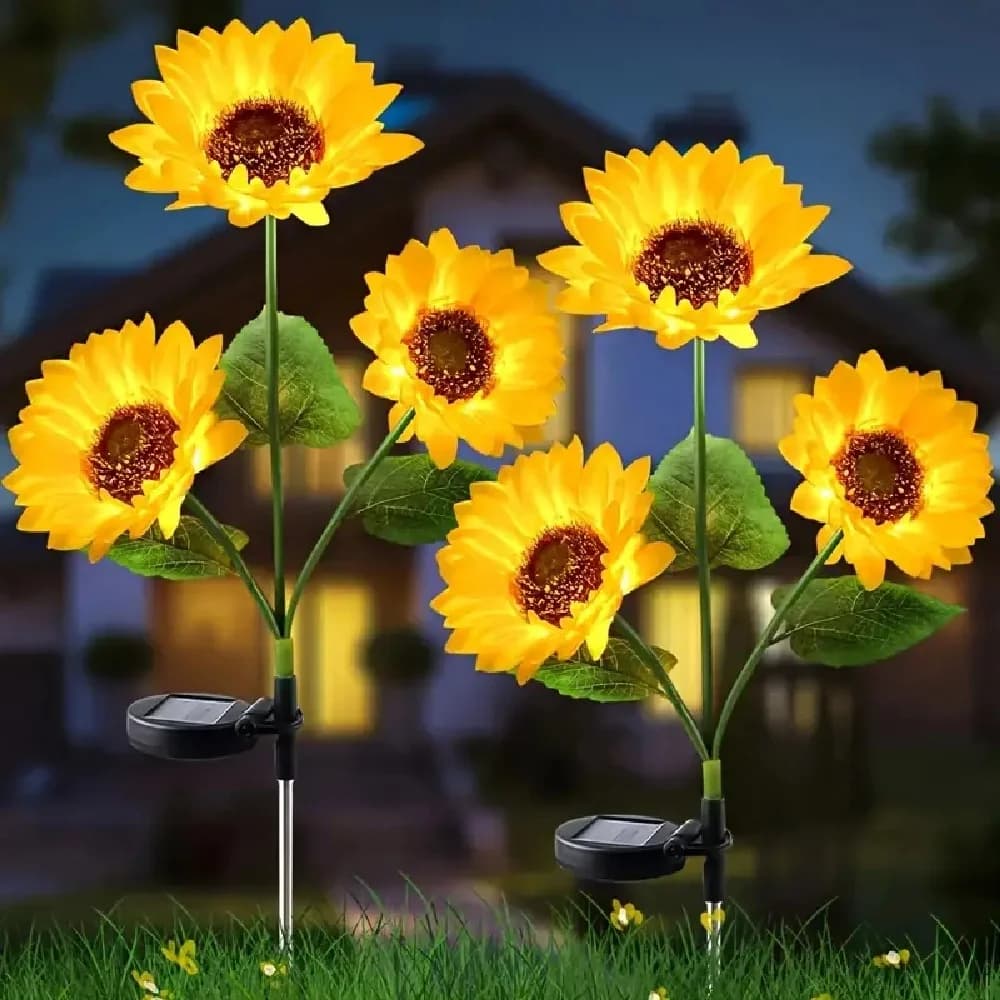 1PC 1/3 teste di girasole luci solari a LED, atmosfera bianca calda decorazione esterna illuminazione per giardino, patio, prato, cortile