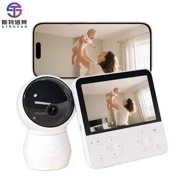 4MP Baby 5.5'' Display 1080P Two-Way Audio Face Masking Alarm Temp&humid Detection Lullaby IP65 Waterproof Pan-Tilt