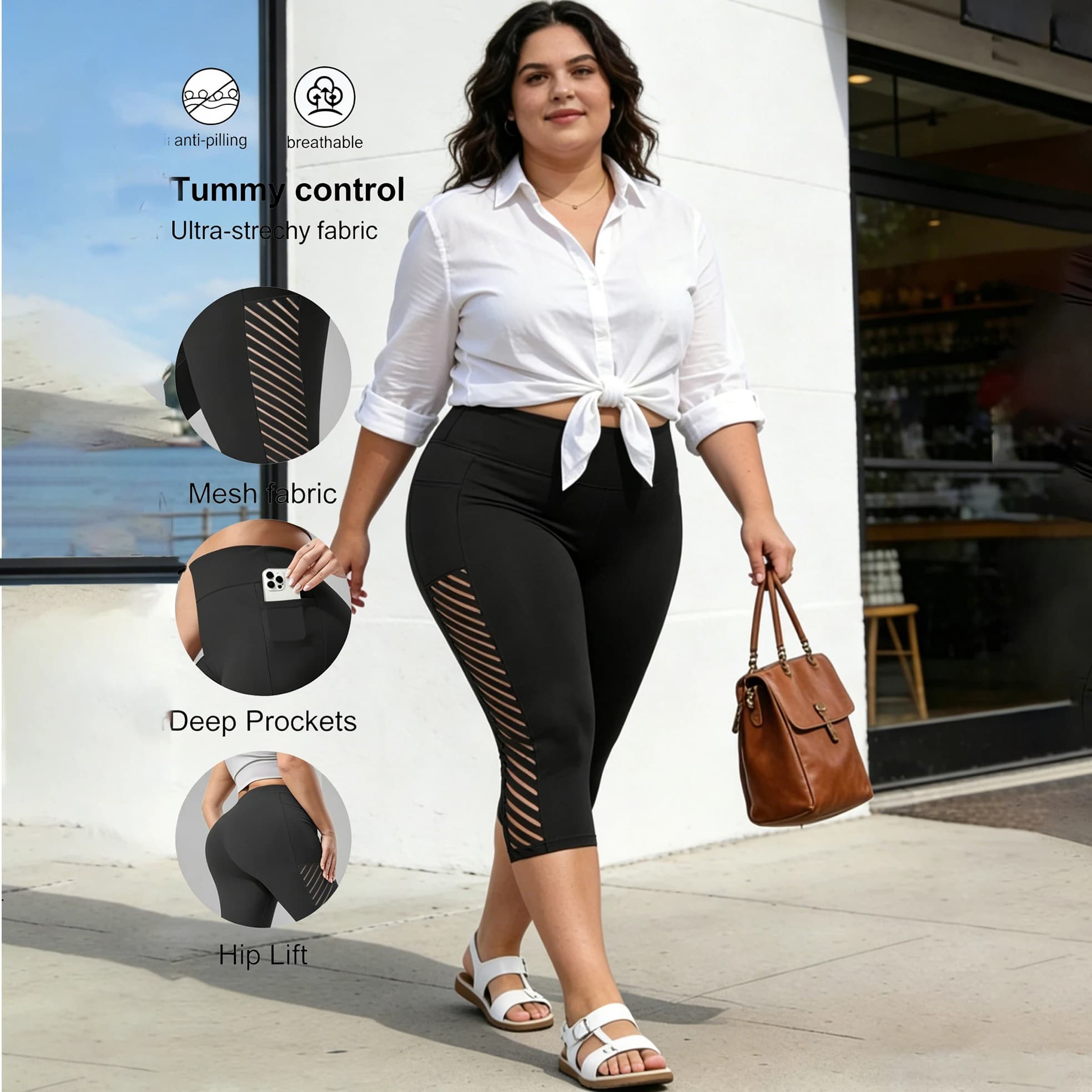 Leggings Capri Plus a Vita Alta con Tasche, Pantaloni Yoga Modellanti per Donna, Ideali per Allenamento e Corsa