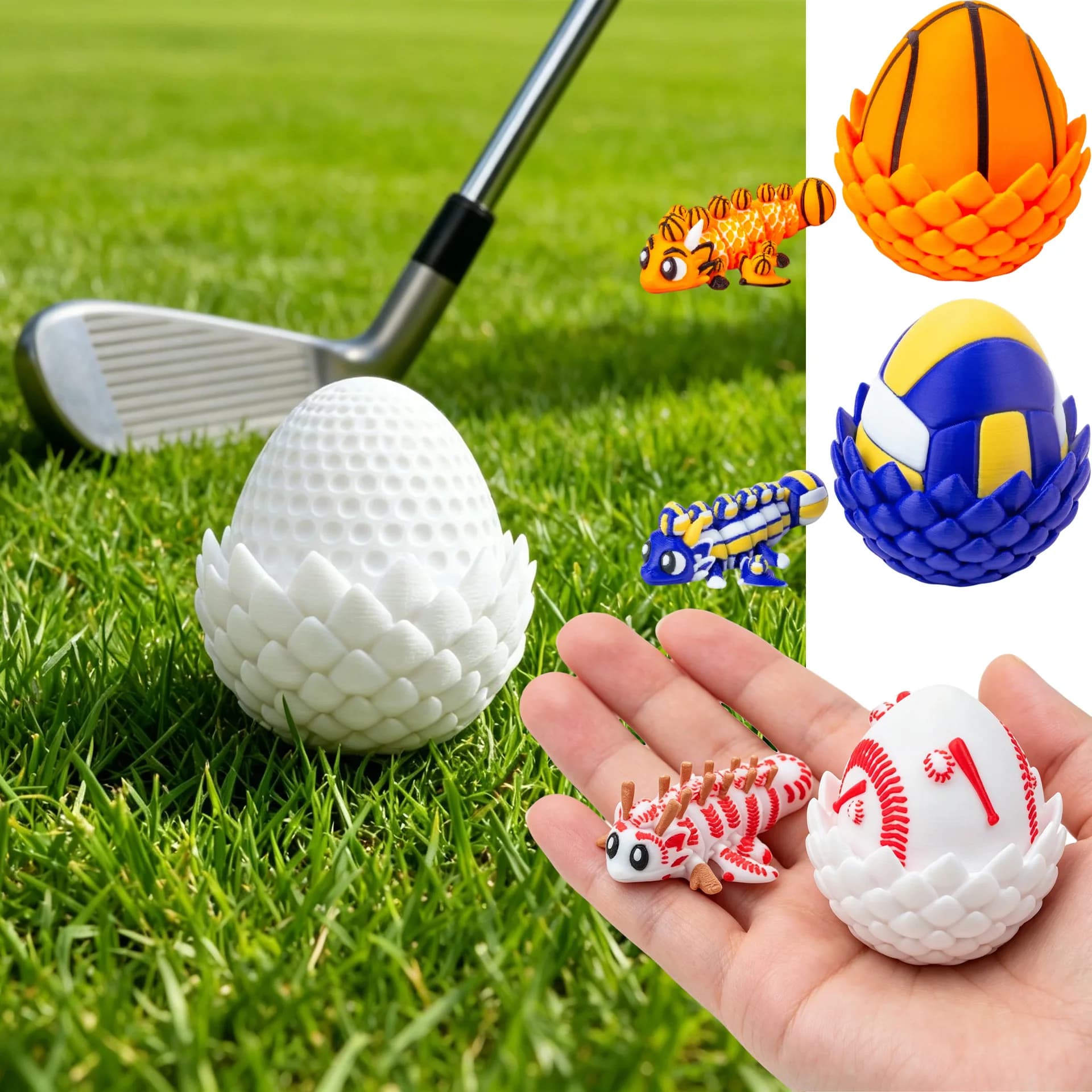 3D Printed Set Balls Dragon Toys Movable Joints Baseball Basketball Volleyball Action Figures for Desktop Decoration Kids Gifts