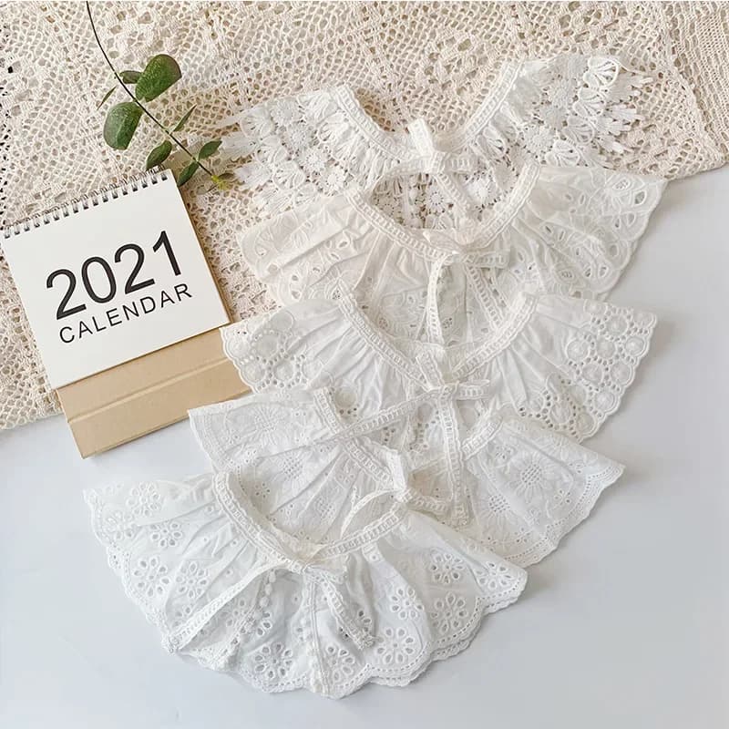 Bavaglino sciarpa stringata scialle cotone collare staccabile per bambini scavato sciarpa bavaglino femminile accessori per bambini 3-8Y