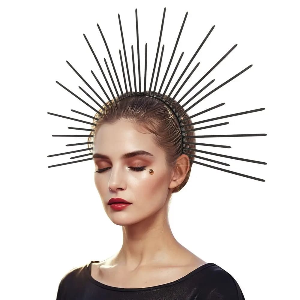 Cerchietto alla Moda con Aureola del Dio del Sole, Stella Dorata per COSPLAY, Tiara Luna della Vergine Maria, Accessorio per Capelli per Feste