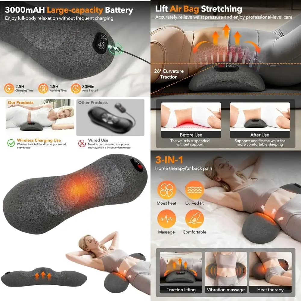 Cuscino di supporto lombare elettrico regolabile con calore per alleviare il dolore alla schiena e supporto della colonna vertebrale