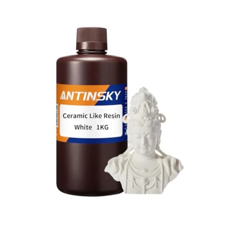 Resina per stampante 3D DLP LCD per prototipazione ad alta precisione, resina bianca effetto ceramica con polimerizzazione UV a 405nm e resistenza al calore fino a 290°C.
