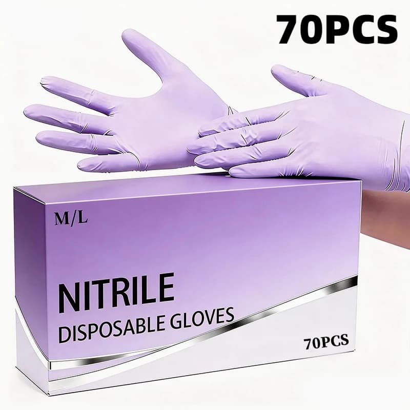 Guanti in nitrile viola chiaro da 70 pezzi, perfetti per l'uso quotidiano, nail art, parrucchieri, cucina, pulizie e altre lavori domestici