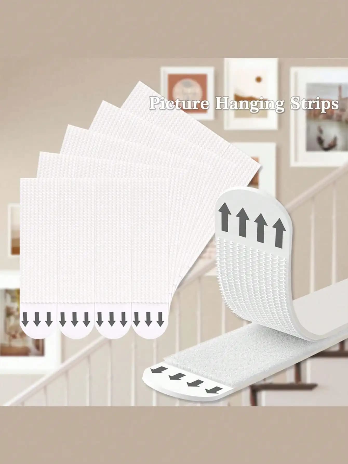 24 paia di strisce per appendere quadri di grandi dimensioni, nastro adesivo biadesivo con gancio e anello, cornice per foto, gancio per tela, chiodo