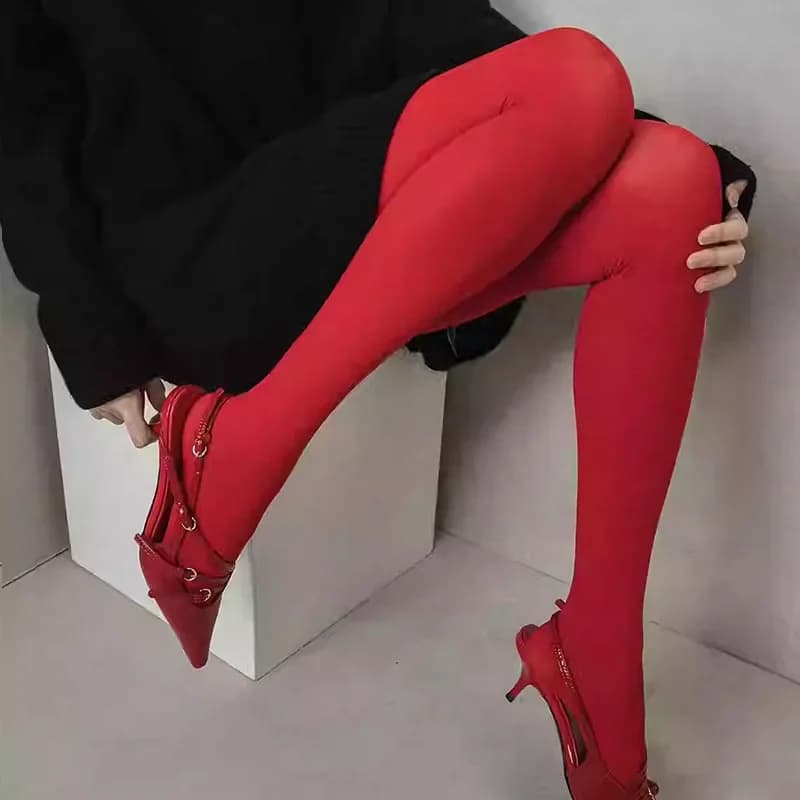 Donne Sexy calze rosse collant velluto corea moda Leggings Slim Lingerie collant calzini opachi accessori per feste