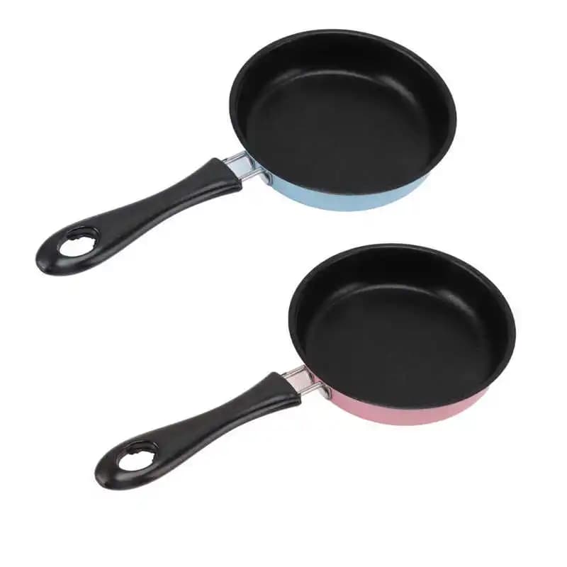 Mini padella in acciaio inossidabile prevenire il bastone pentola a induzione colazione rotonda piccola padella per uova con manico lungo Mini padella per uova da 12cm