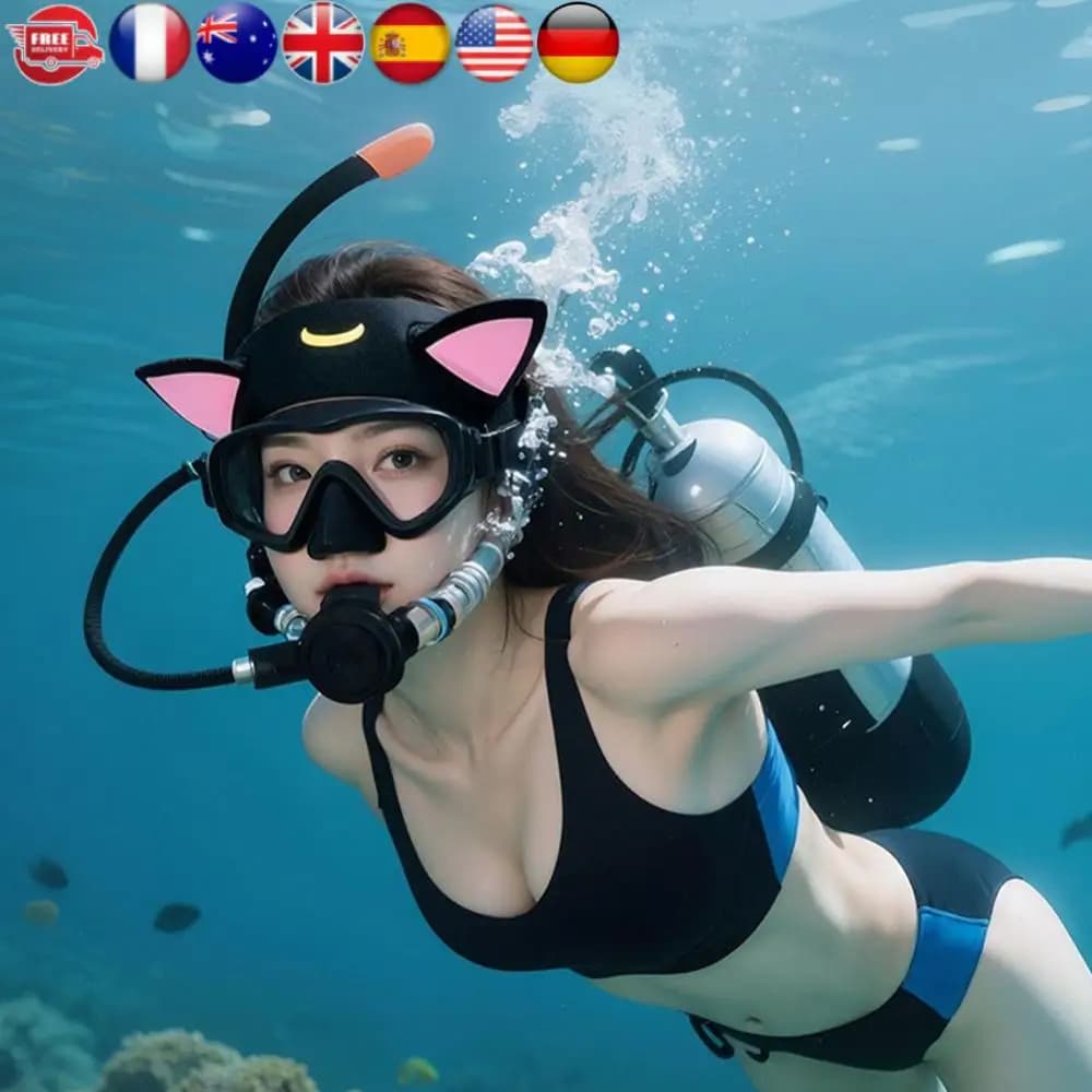 Orecchie di gatto 3mm Neoprene Fascia per immersione Fascia di protezione per capelli regolabile Cappuccio per immersione in cartone animato Cappuccio per muta per lo snorkeling Surf