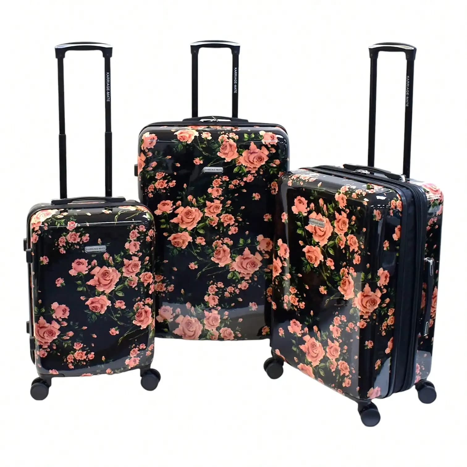 Karriage-Mate 3-Piece Expandable Hardside Luggage Set With Spinner Wheels, PC Material, 20" Carry-On + 24" & 28" Checked Suitcases, Leopard & Floral Design, Durable, Lightweight, Scratch-Resistant, Secure Locks, Stylish Travel Bag Set