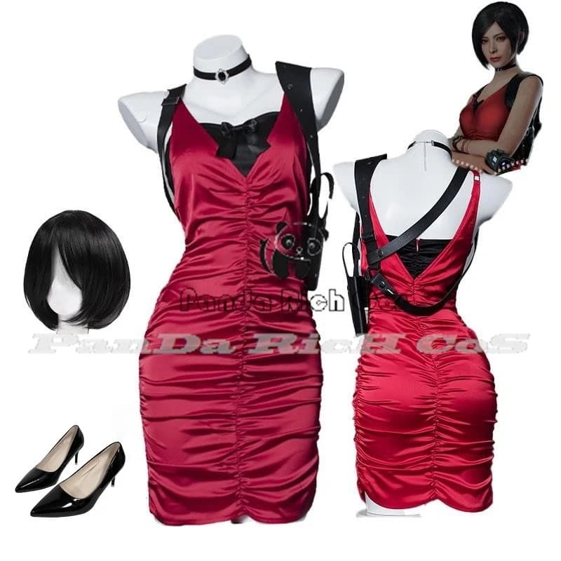 Resident femminile 4 Ada Wong Costume Cosplay Evil Cheongsam Dress Red Ada parrucca scarpe Halloween carnevale travestimento vestito donne ragazze