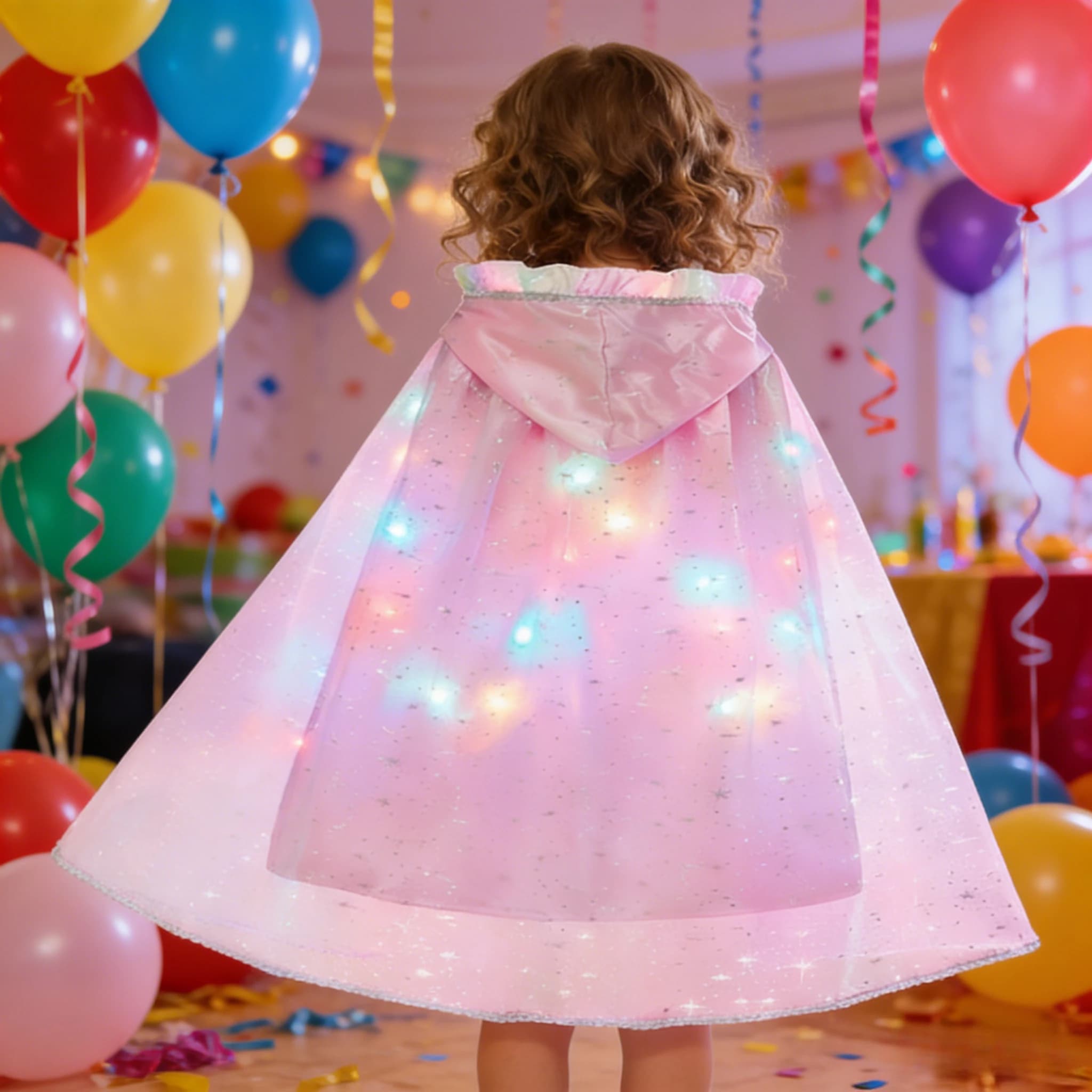 Mantello con cappuccio illuminato a LED per bambini, mantello in tulle colorato e luminoso per ragazze, costume da principessa per feste di compleanno di Halloween