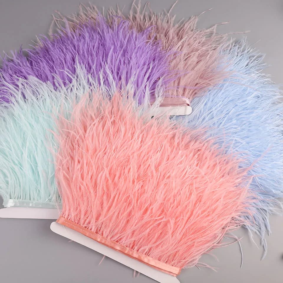2M Ostrich Feathers on Ribbon for Needlework Sewing in Dress Decorative feathers on tape Fringe for clothes