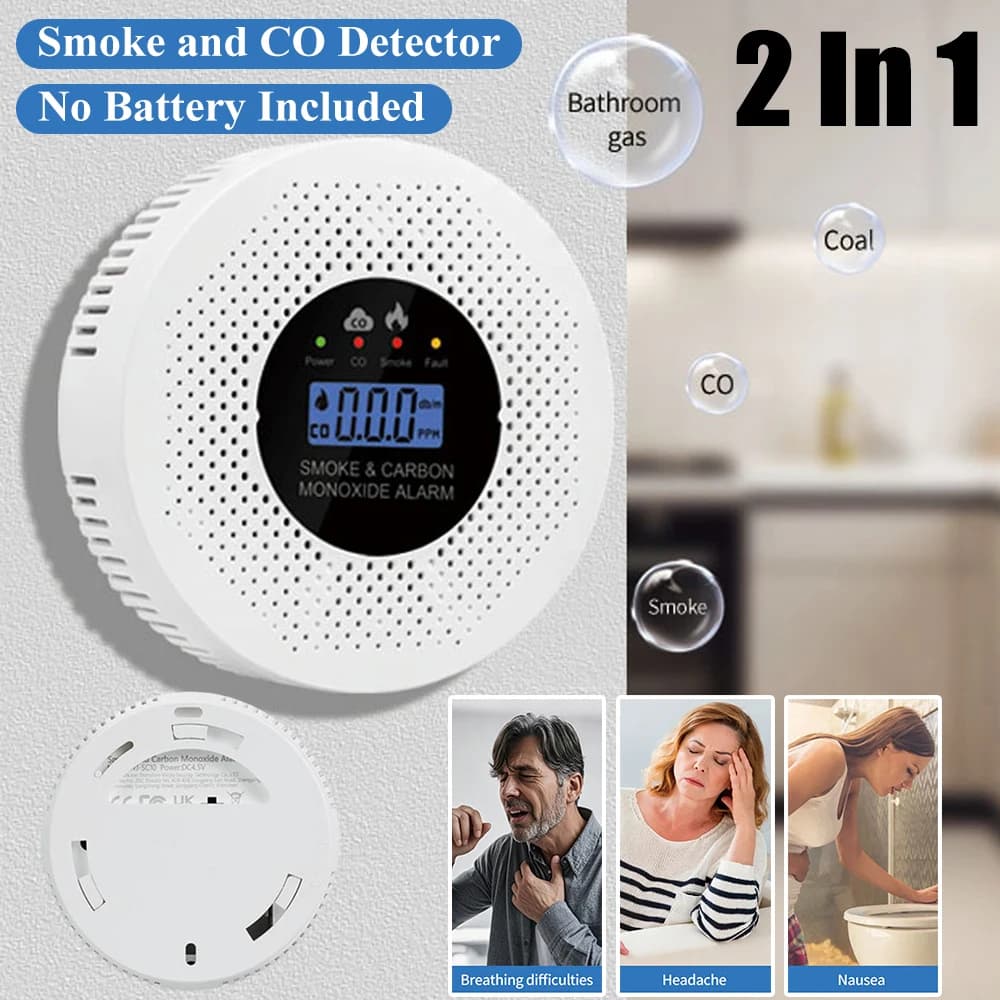 Smoke and Carbon Monoxide Detector with LCD Display Carbon Monoxide Alarm Real-Time CO Monitor for Home Office RV Hotel