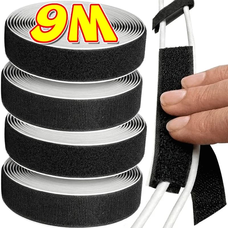 Nastro Adesivo in Velcro Portatile da 9M, Autoadesivo, Senza Foratura, Rimovibile, Multiuso per Pareti, Vetro, Artigianato e Cucito
