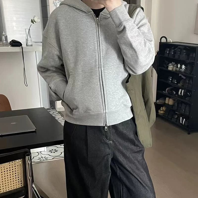 Spring Autumn Men's Zipper Solid Hoodies Sweatshirt Casual Lazy Style Comfortable Long Sleeve Jacket Cardigan