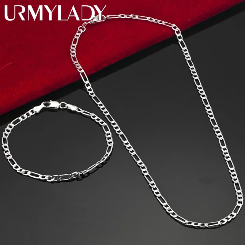Nobile nuovo arriva 925 sterling silver 4MM catena per uomo donna braccialetto collana set di gioielli signora regali di Natale charms matrimonio