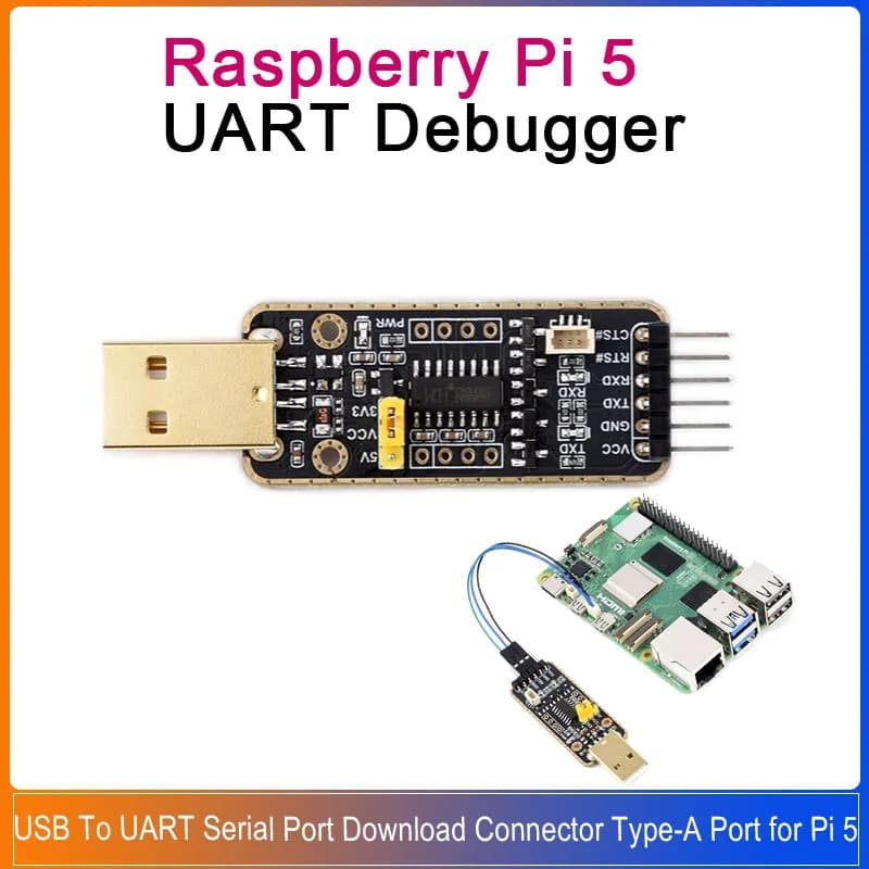 UART Raspberry Pi 5 USB serial port to UART Download A-type connector for Pi 5