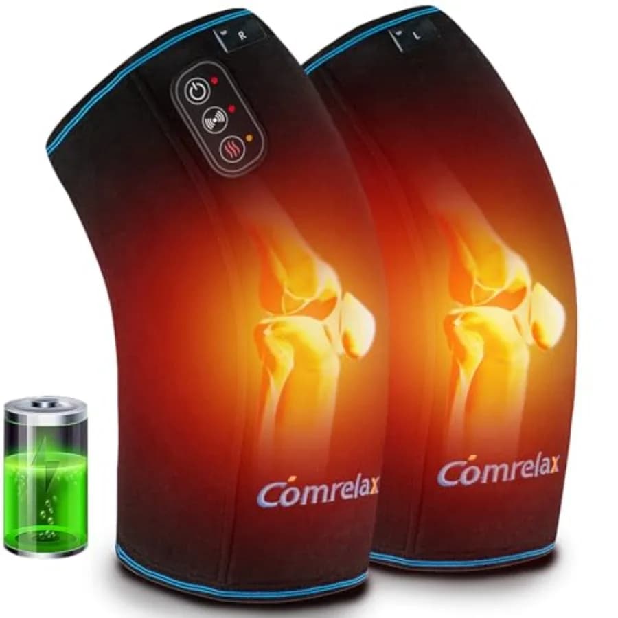 Massaggiatore per Ginocchia Senza Fili con Calore e Vibrazione, Cuscinetto Riscaldante per Ginocchia per Alleviare il Dolore, Fascia per Ginocchia Ricaricabile per Donne M