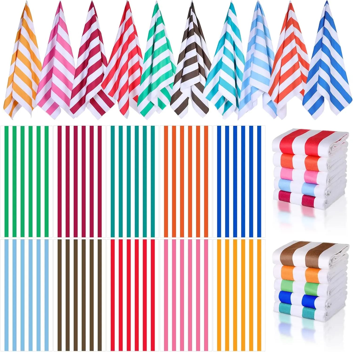Set di 10 Teli da Spiaggia Extra Large, Asciugatura Rapida in Microfibra per Piscina, Viaggi, Adulti - Colori Vivaci, 36x72 Pollici
