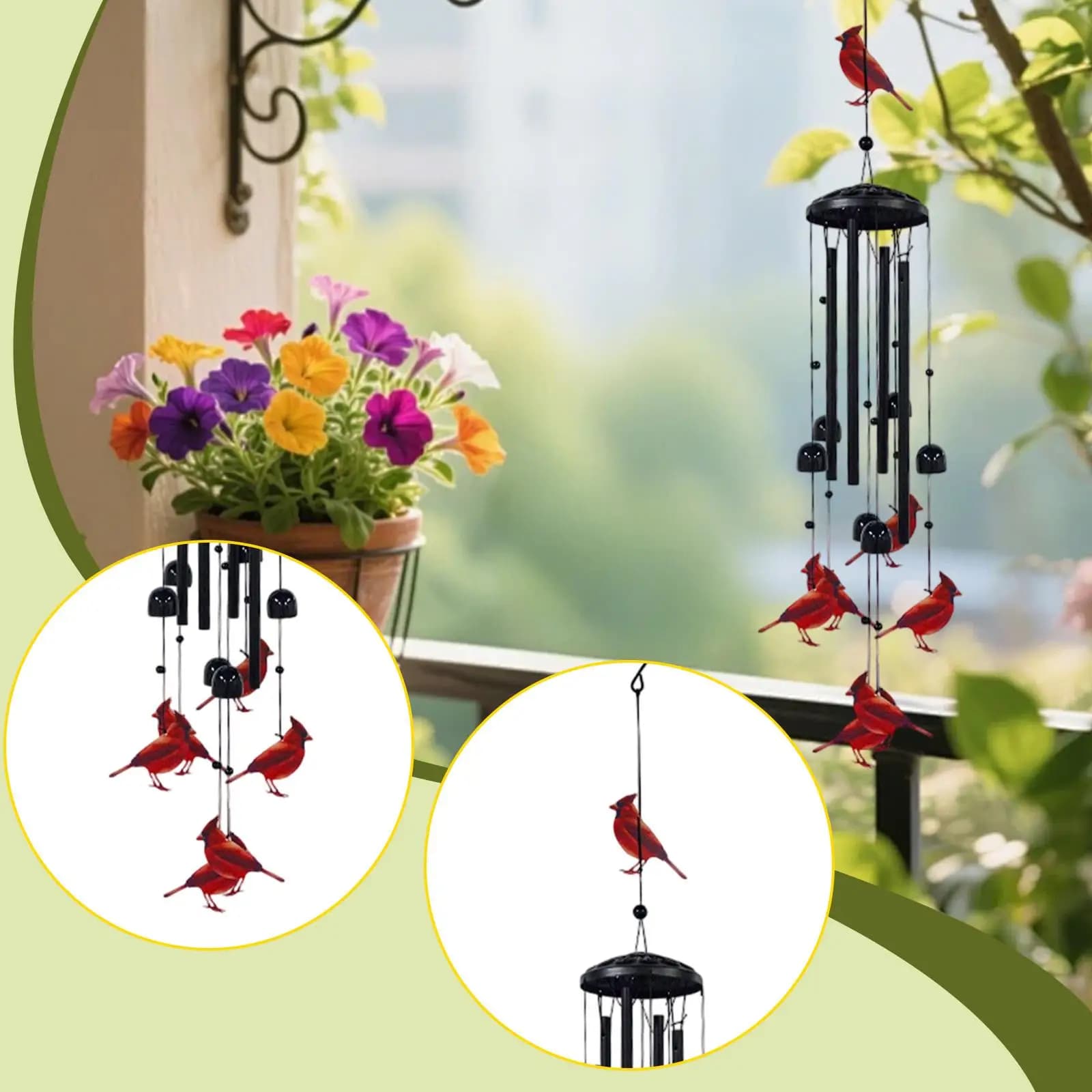 Outdoor Wind Chimes Large Cardinal Wind Bell Memorial Garden Decor Hanging Ornament for Yard Patio Gift