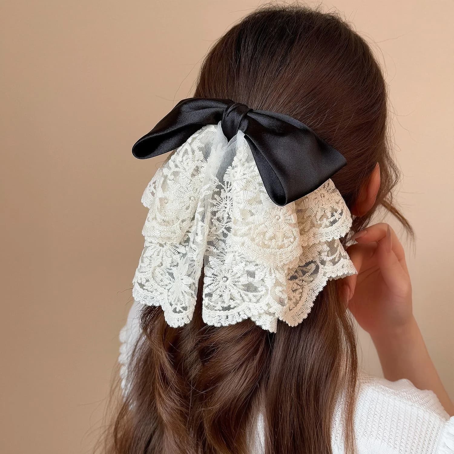 Fermaglio per capelli a coda di cavallo con fiocco in pizzo, stile balletto di alta gamma, elegante fermaglio per la parte posteriore della testa, per ragazza
