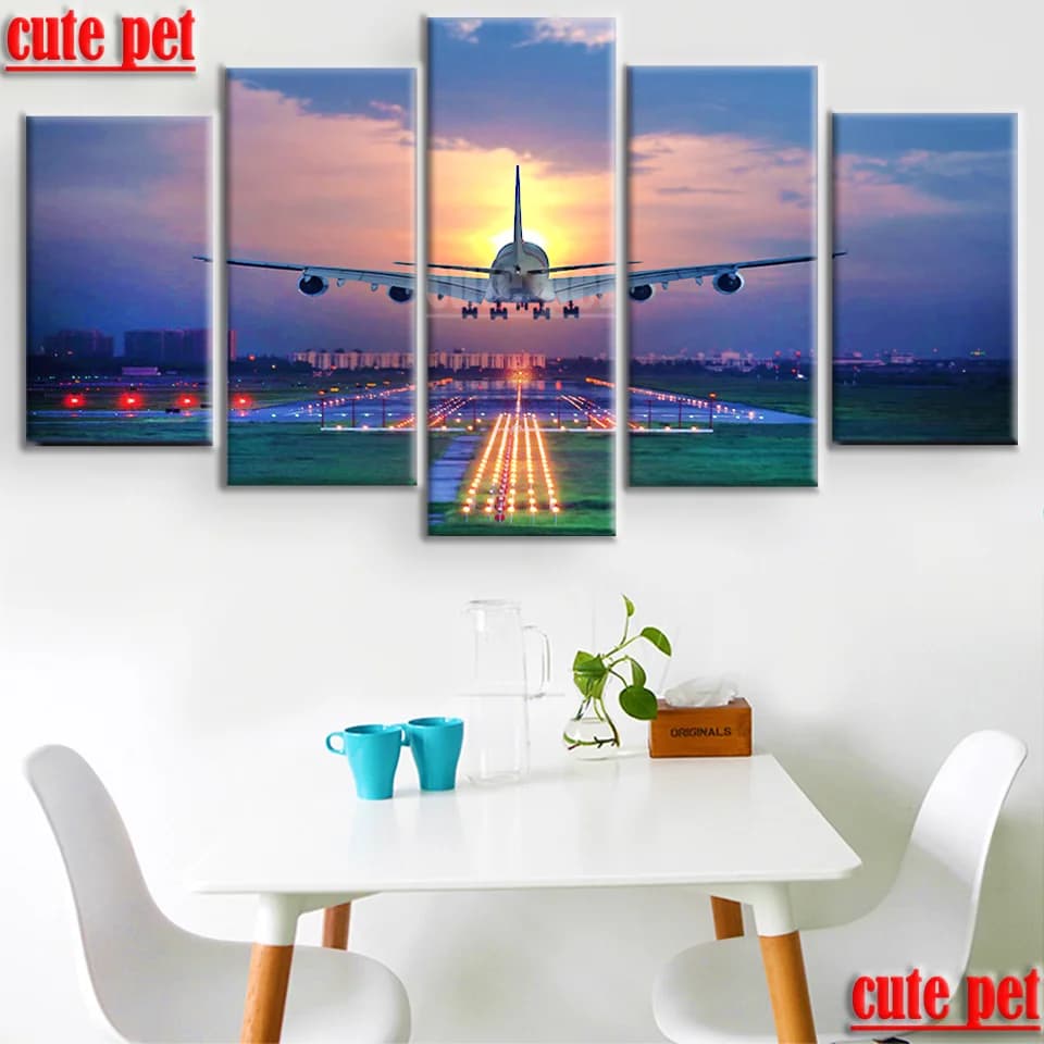 DIY without frame drill complete cross-stitch painting airplane 5D mosaic water drill decoration painting diamond 5 pieces cute pet