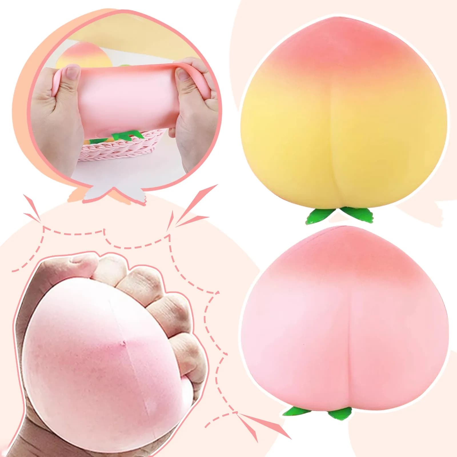 Giocattolo Antistress a Forma di Pesca, Arachide e Arancia in PU, Squishy a Lenta Risalita, Giocattoli Kawaii per Bambini, Regalo