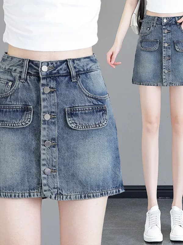 Light Blue High Waist Denim Shorts Women's Summer 2026 New Style A-Line Skirt Wide Leg Pants Skin-friendly Breathable