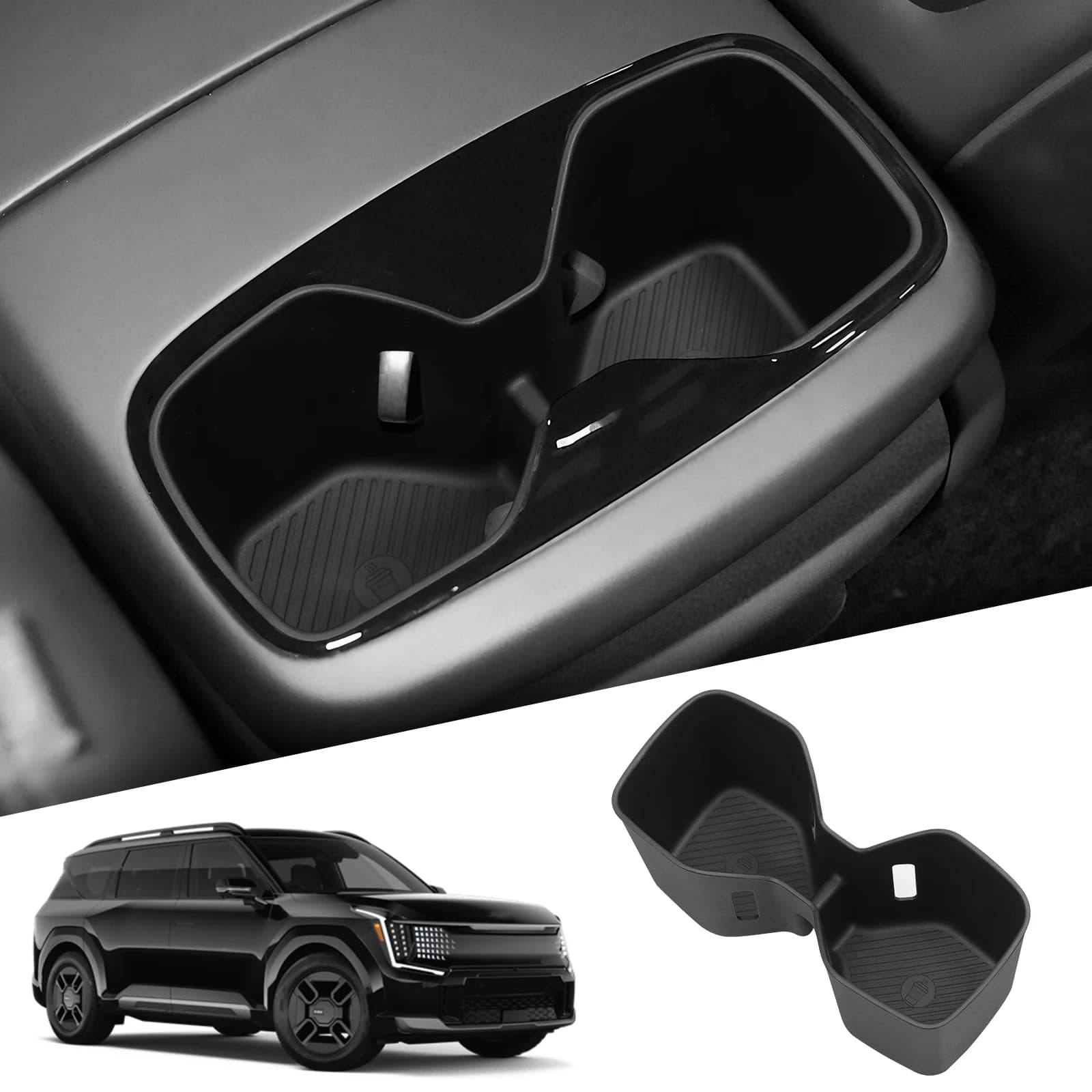Per Kia EV9 2024 2025 TPE bracciolo posteriore portabicchieri scatola di immagazzinaggio vassoio organizzatore accessori interni auto nero