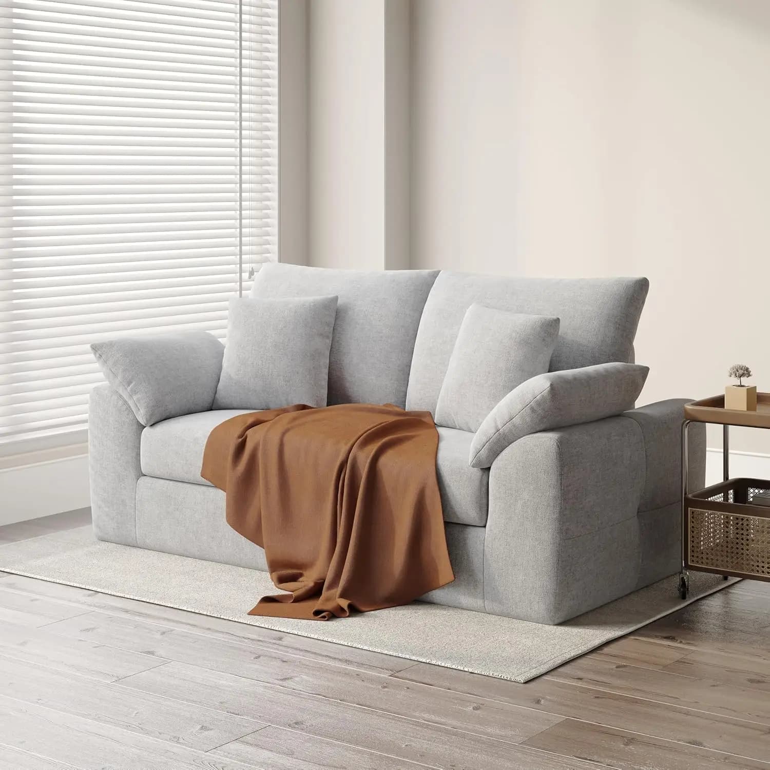 Divano Moderno a Due Posti 75.6" Cloud Boneless con 4 Cuscini, Stile Mid-Century per Piccoli Spazi, Nessun Montaggio Richiesto, Grigio Chiaro, Personalizzabile