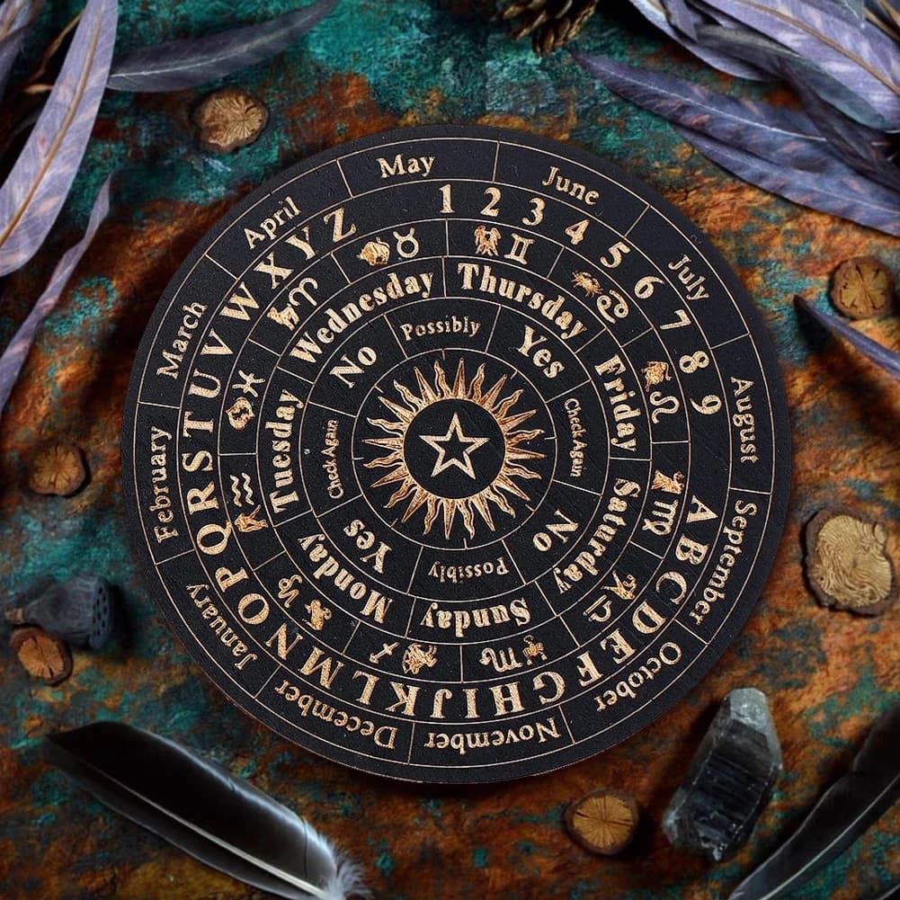 Tavola a pendolo a stella in legno da 3,9 pollici Piastra per divinazione da rabdomanzia Forniture per altare metafisico per stregoneria Principianti Sottobicchiere per messaggi