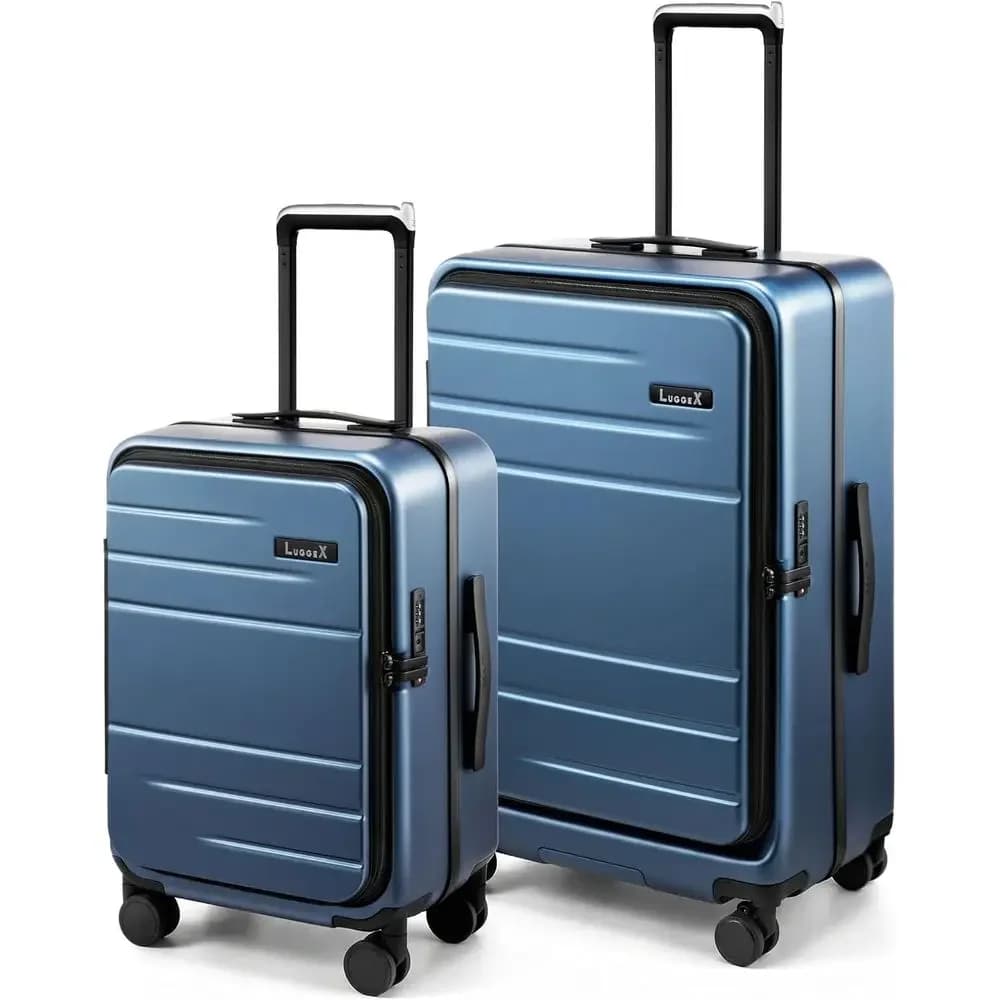 Enhanced Blue Hard Shell Luggage Set: 20 Carry-On & 26 Checked Suitcase
