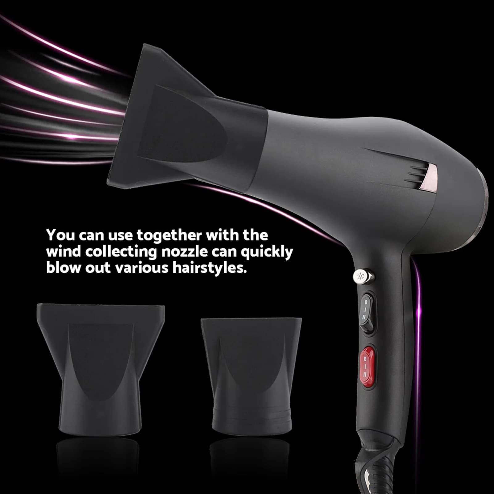 2000 W Hair styling hair dryer with hot and cold wind for hair styling with 2 nozzles Hair styling hair dryer