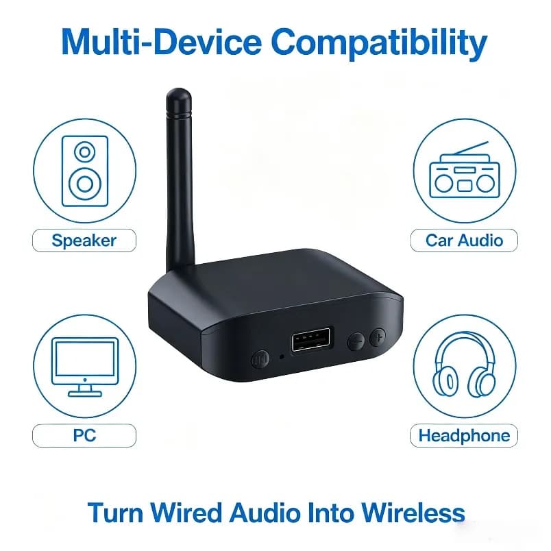 Wireless Audio Adapter Bluetooth 5.0 Receiver Dual Link 3.5mm RCA AUX HiFi Music for Car Stereo Speaker Headphone USB Power