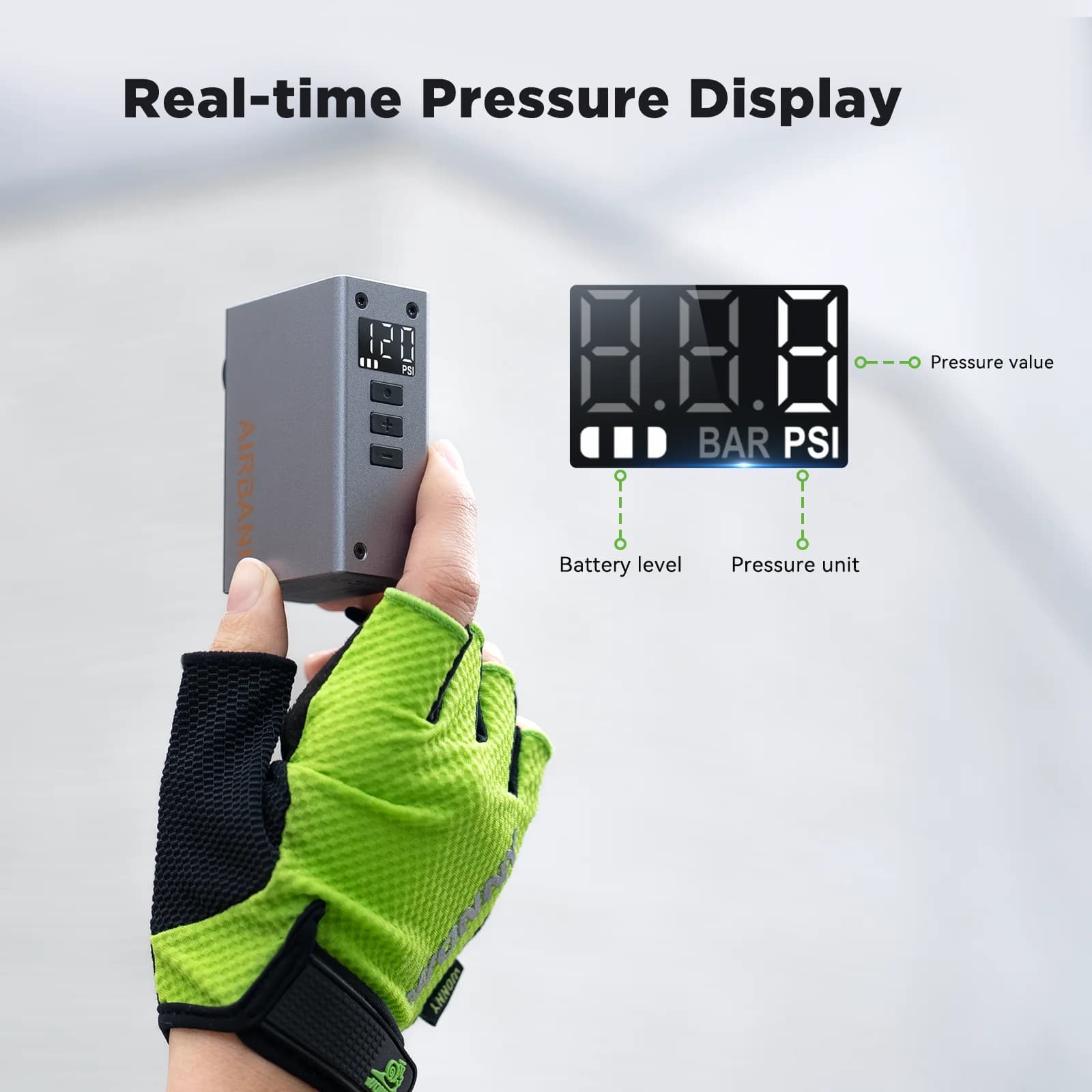 Mini pompa elettrica per bicicletta Compressore d'aria portatile ricaricabile 120PSI Calibro ad alta pressione Gonfiatore per ciclismo Accessori per bici