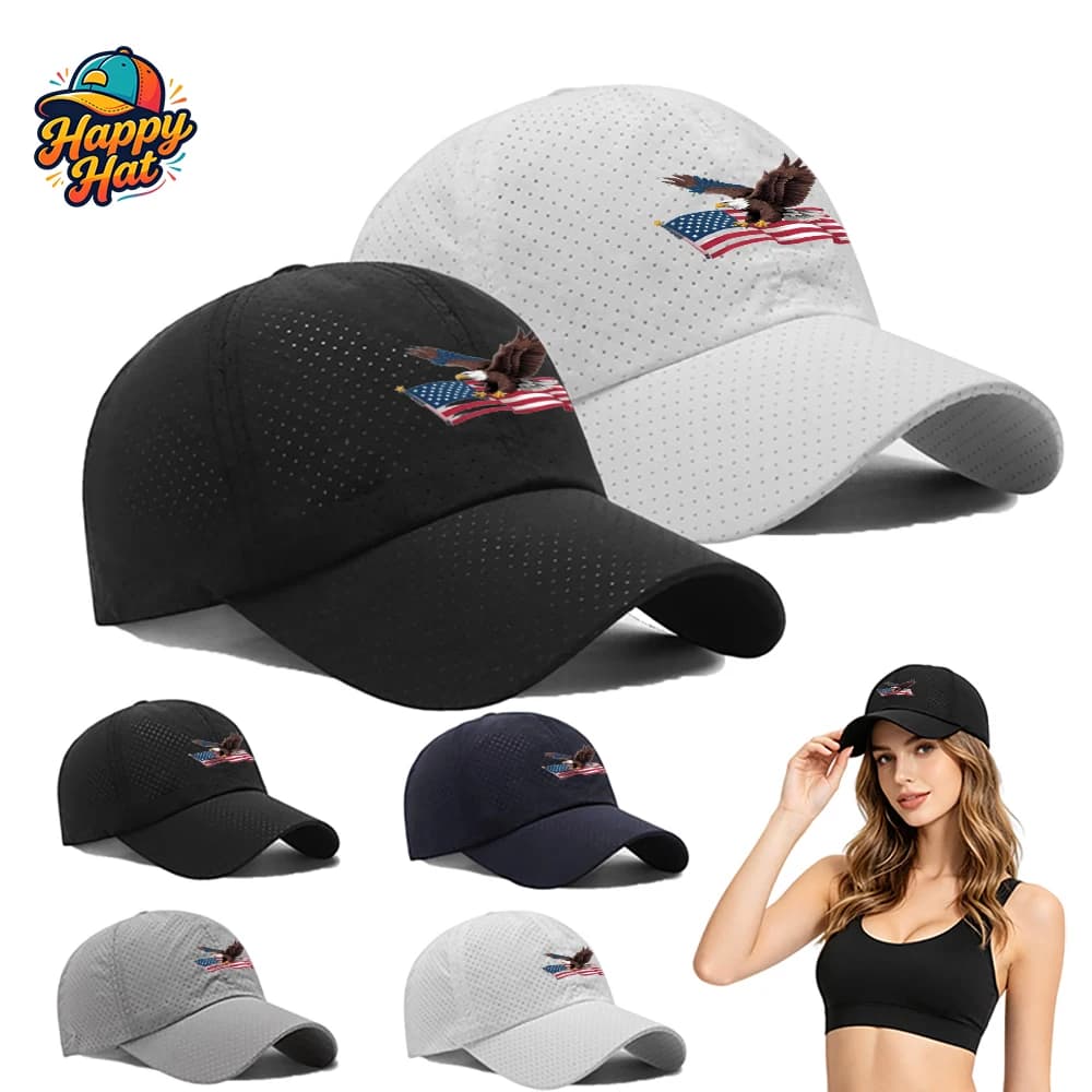 1PC Cappellino da baseball regolabile traforato e traspirante con stampa bandiera americana dell'aquila calva, cappello casual per la protezione solare per donne e uomini, adatto per il 4 luglio, Giorno dell'Indipendenza, passeggiate all'aperto, corsa, campeggio, escursionismo, attività all'aperto, tempo libero quotidiano