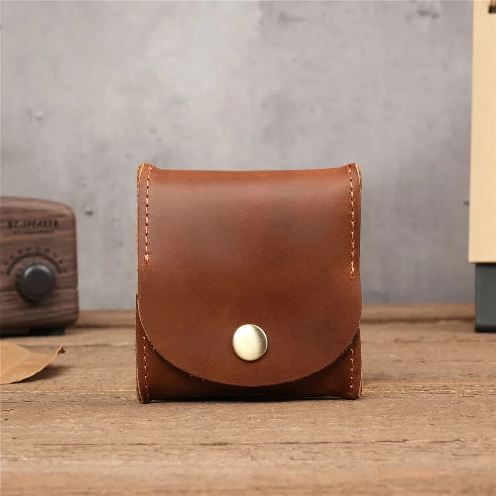 Men's and Women's Cowhide Small Coin Purse, Portable Storage Bag for Earbud, Coins, SD Cards, Cash, Keys, Small Accessories