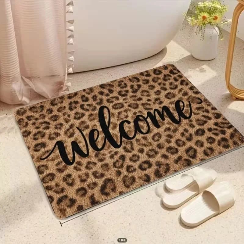Classic Leopard Print with Braided Border Welcome Mat Non‑Slip Rug for Bold and Animal‑Print Home Vibe