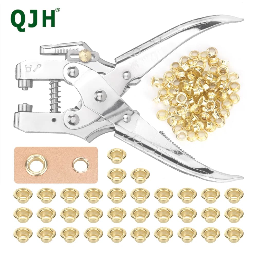 1set of punching pliers with Premium Metal Leather Eyelets and Eyelets Tool Kit, Hand Hole Press Grips for Shoes, Clothes, Handbags