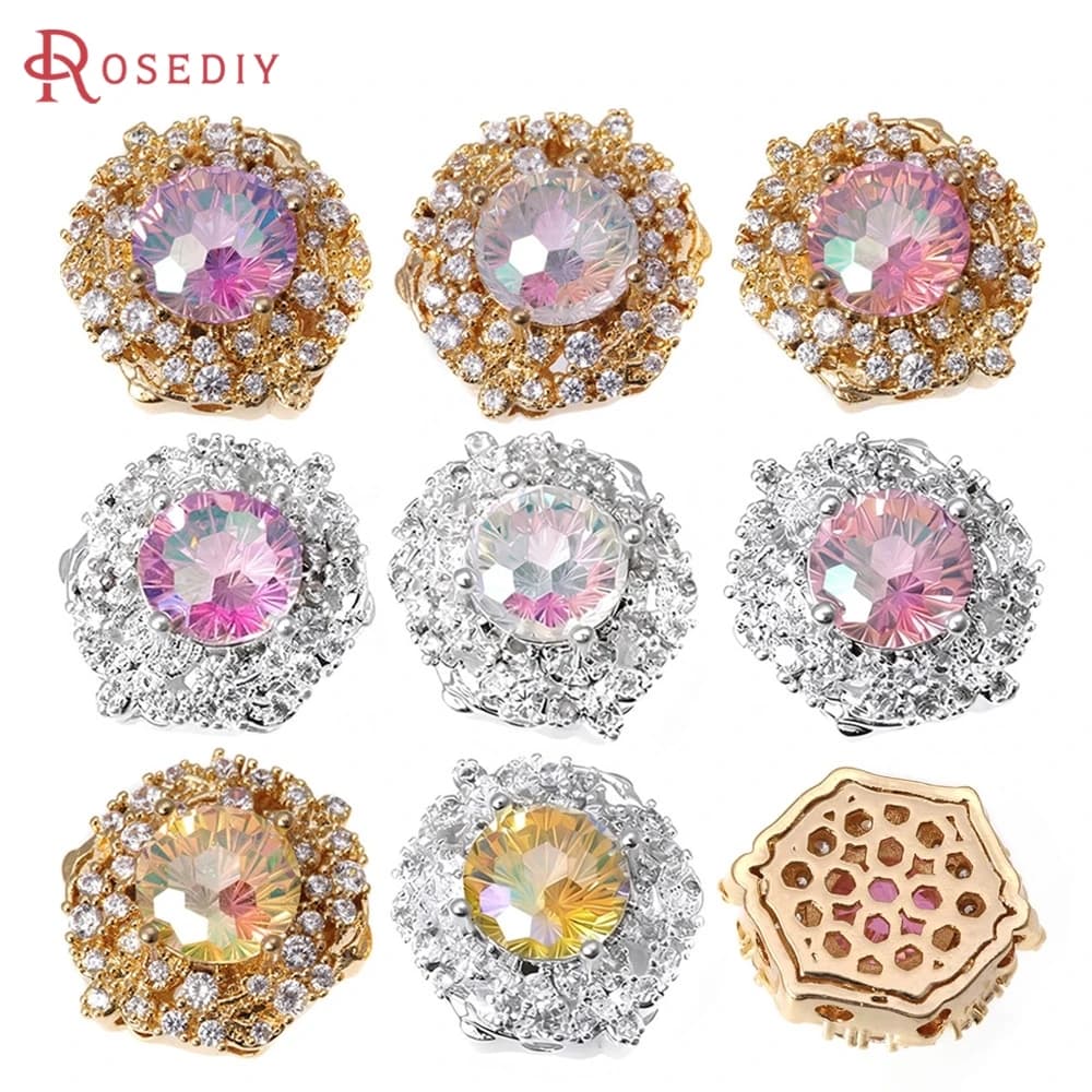 2PCS 18K Gold Color Brass Zircon Hexagon Spacer Beads Bracelets High Quality Diy Necklace Earrings Jewelry Making Accessories