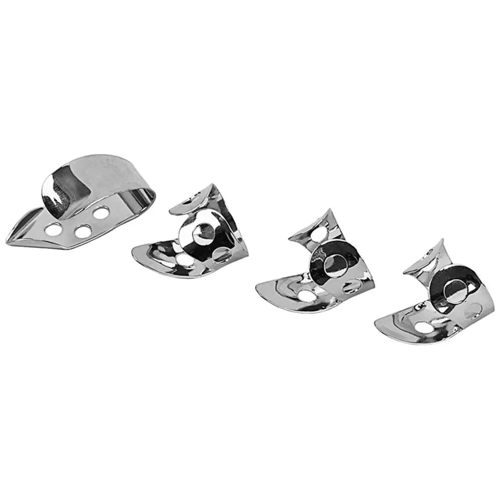Set di 4 Plettri in Metallo Multifunzionali per Dita e Pollice, Accessori per Chitarra Acustica e Banjo