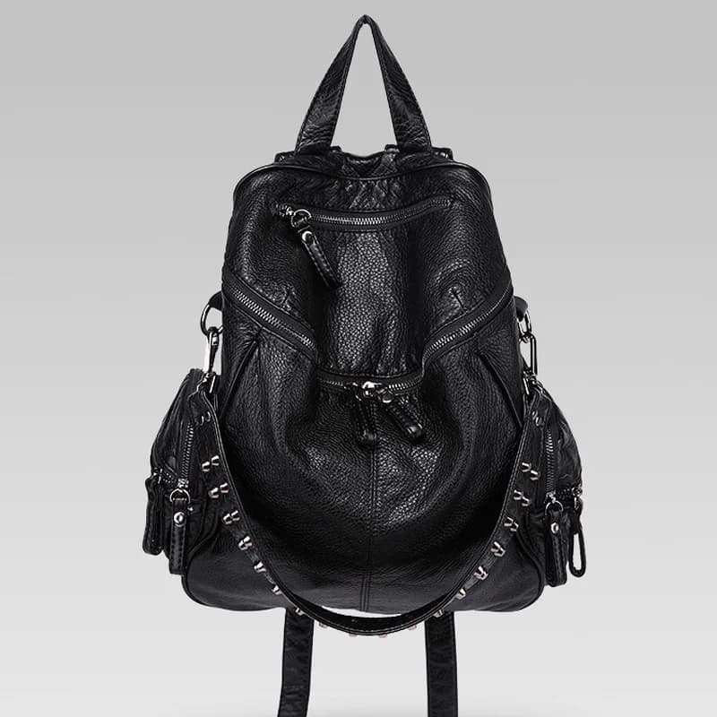 SHELKSBAG Calamity Womens Back Pack Pu Leather Punk Gothic University Studded Backpack Black Fashion Large Capacity School Bags