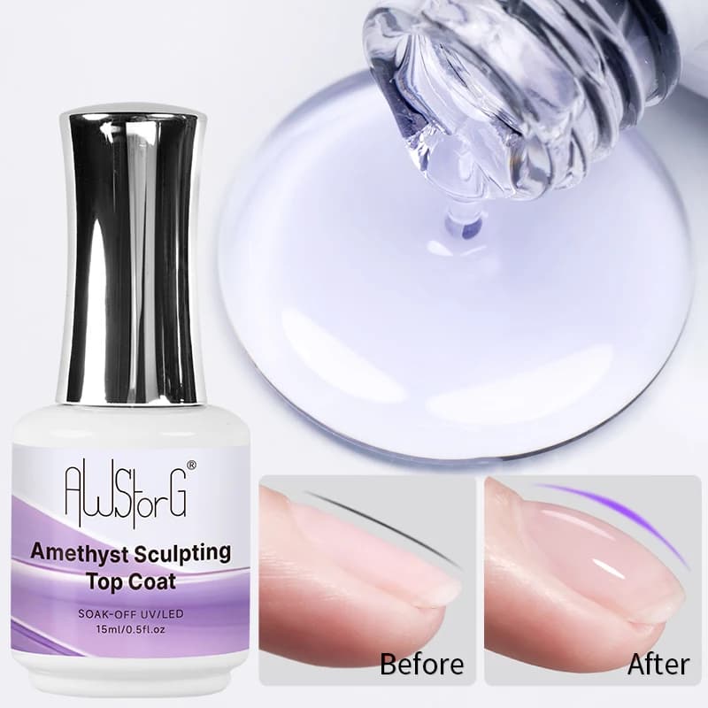 AWStorG 15ML Ametista Scolpire Top Coat Non Ingiallimento Trasparente Super Luminoso Soak Off UV LED Gel Vernice Top Coat Nail Art