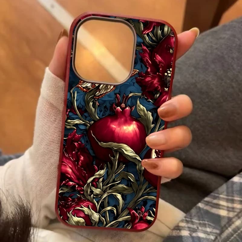 Custodia per telefono vintage melograno TPU Art per iPhone 17 16 11 13 12 14 15 Pro Max XS X XR 7 8 Plus 16E 16 17 Pro Cover estetica