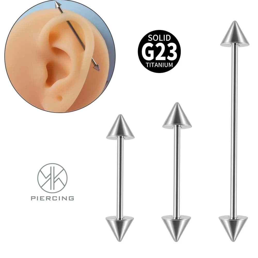 1pc G23 titanio cono industriale Barbell elica cartilagine Tragus orecchino Daith lingua Piercing dritta barra polo corpo gioielli