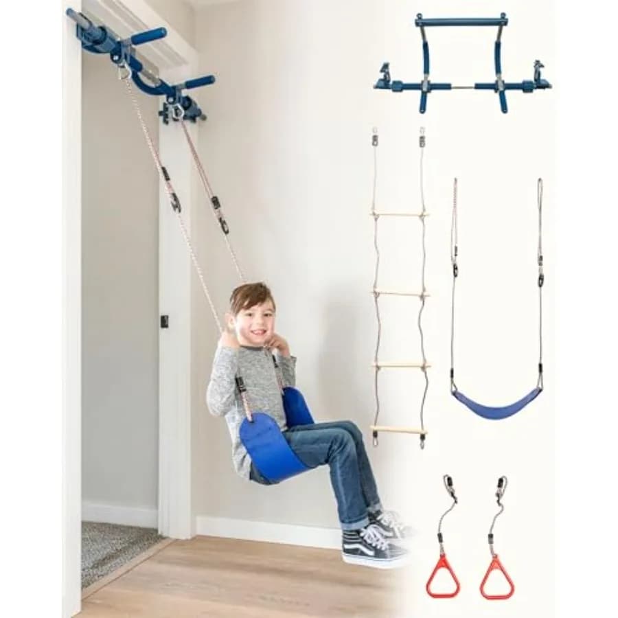 Set da Palestra per Interni - Altalena Sensoriale e Anelli per Trazioni - Barra per Trazioni Regolabile per Adulti - Attrezzatura da Palestra per Telaio Porta