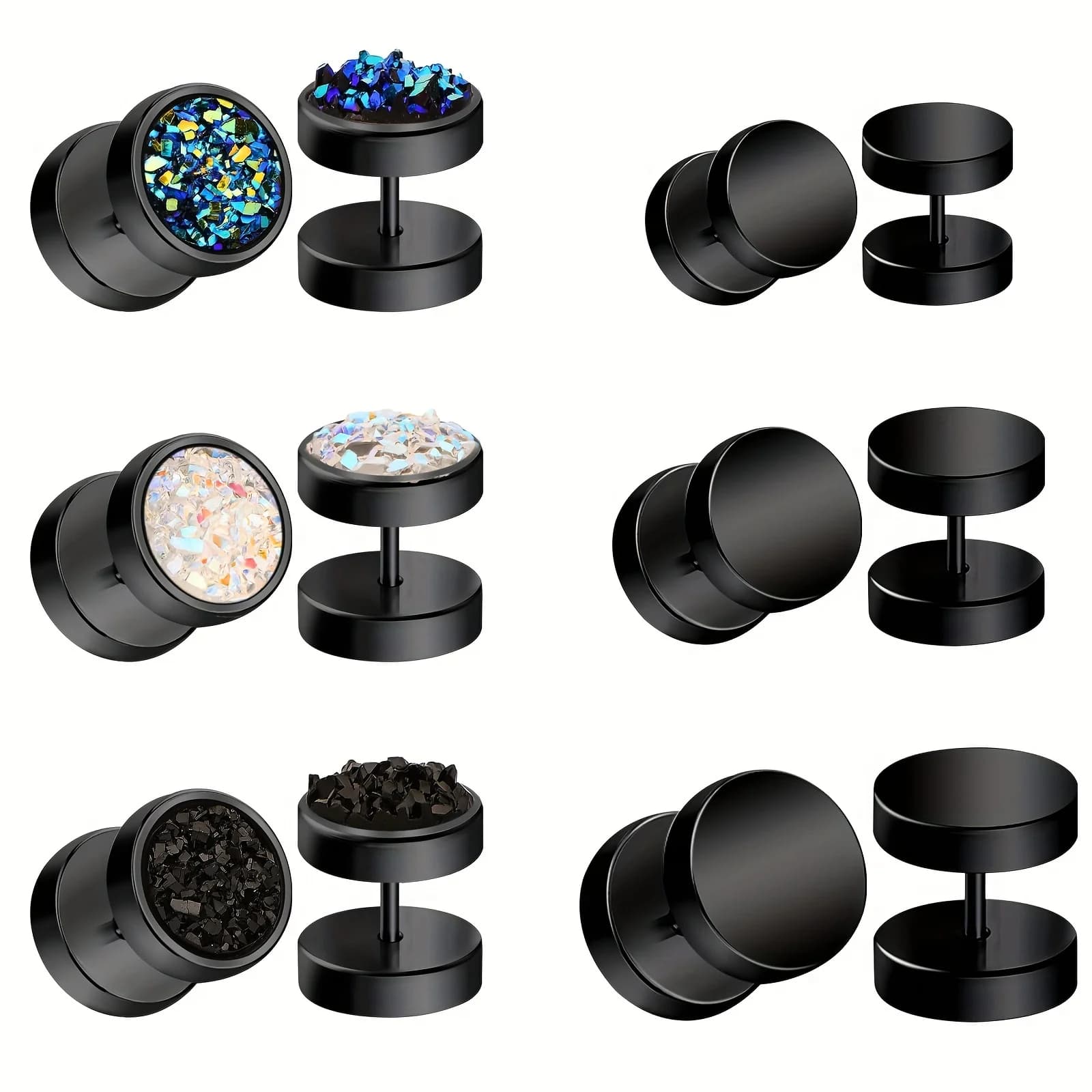 2 pcs/set Classic Stainless Steel Round Barbell Handlebar Stud Earrings For Men Of Women's Daily Use Earrings Piercing Jewelry